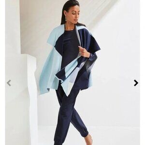 Chicos Abstract Print Ruana Wrap Knit Relaxed Morning Sky  Blue Colorblock L/ XL